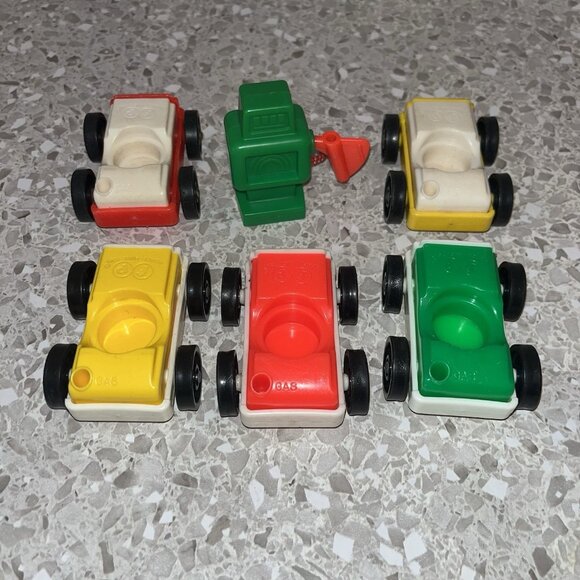1970s Fisher Price Little People Cars Single Seat Hole & Gas Pump Lot of 6 Multi - Picture 2 of 6